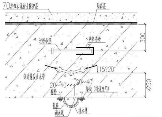 鋼邊橡膠止水帶底板誘導(dǎo)縫施工圖